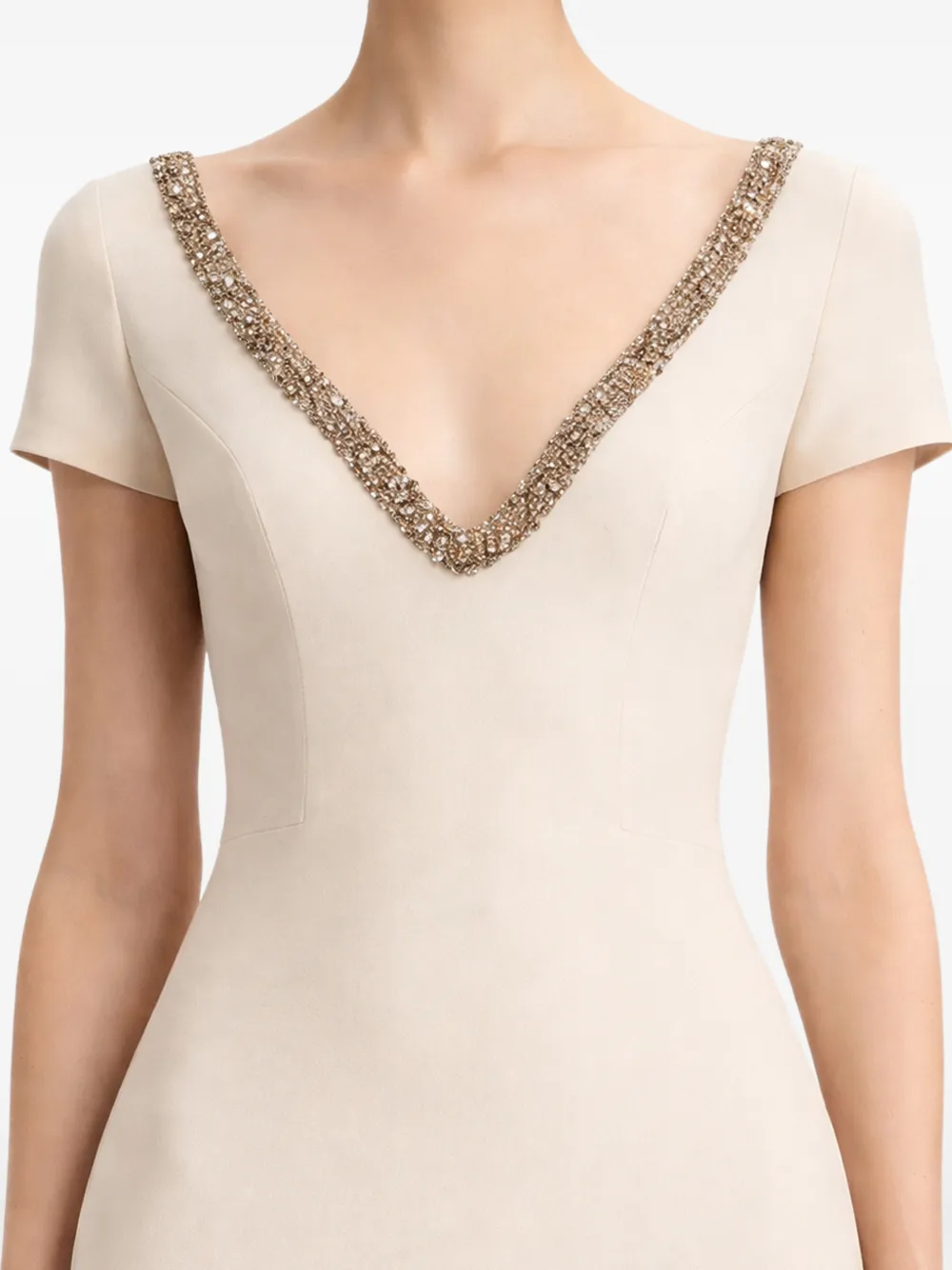 Gemy Maalouf Jurk met kralen afwerking en cape Beige