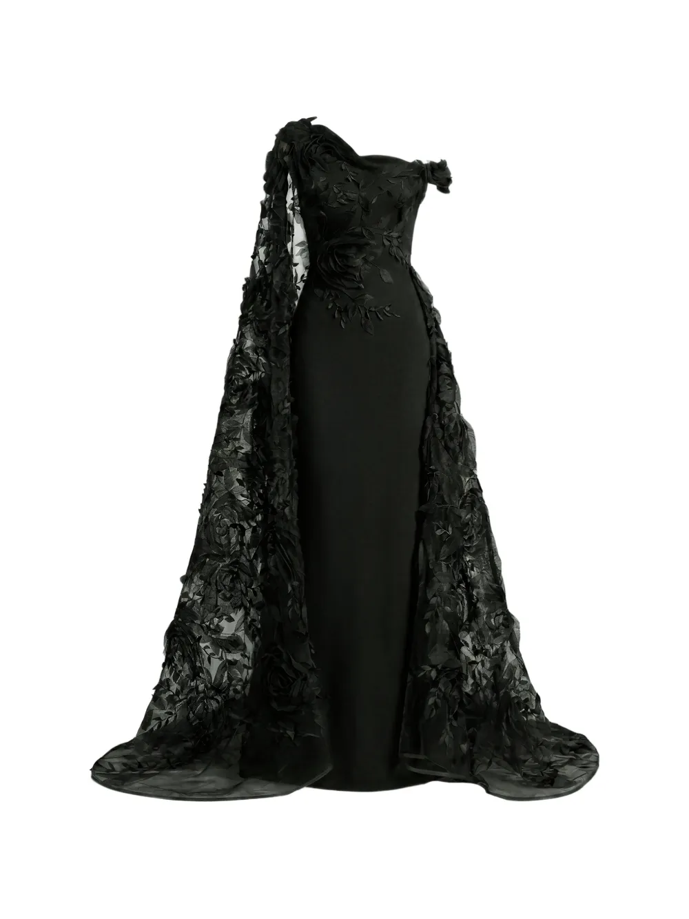Gemy Maalouf floral-appliqué asymmetrical dress - Nero