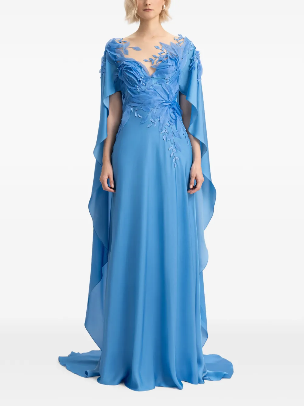 Gemy Maalouf Abito stile mantella con ruches - Blu