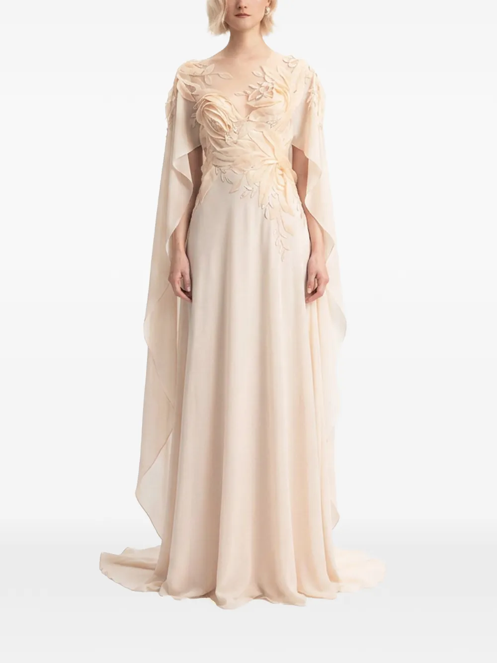 Gemy Maalouf embroidered ruffled-sleeve dress - Toni neutri
