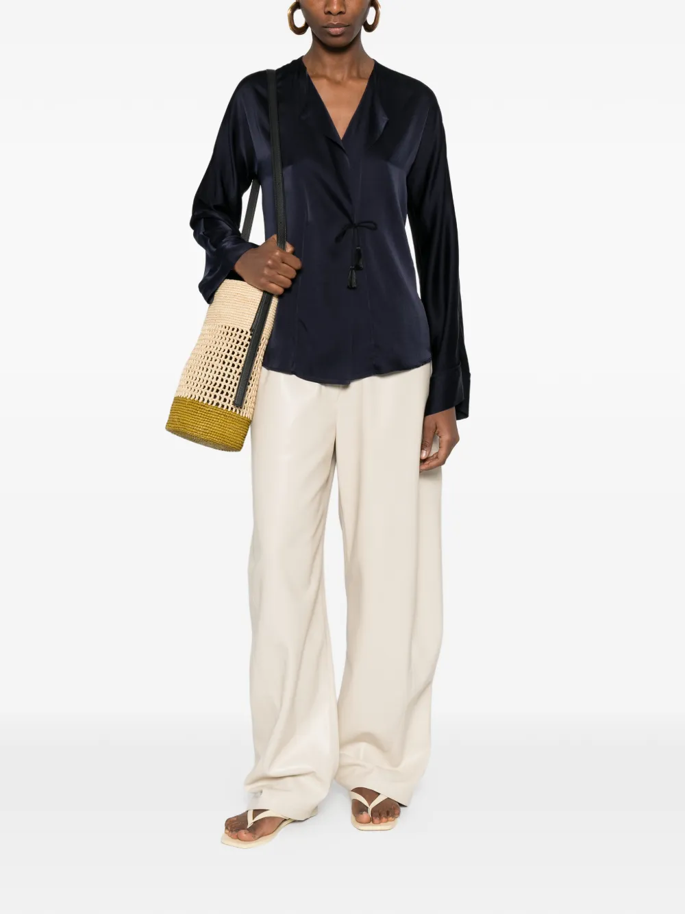 Forte Top met V-hals en kwastje Blauw