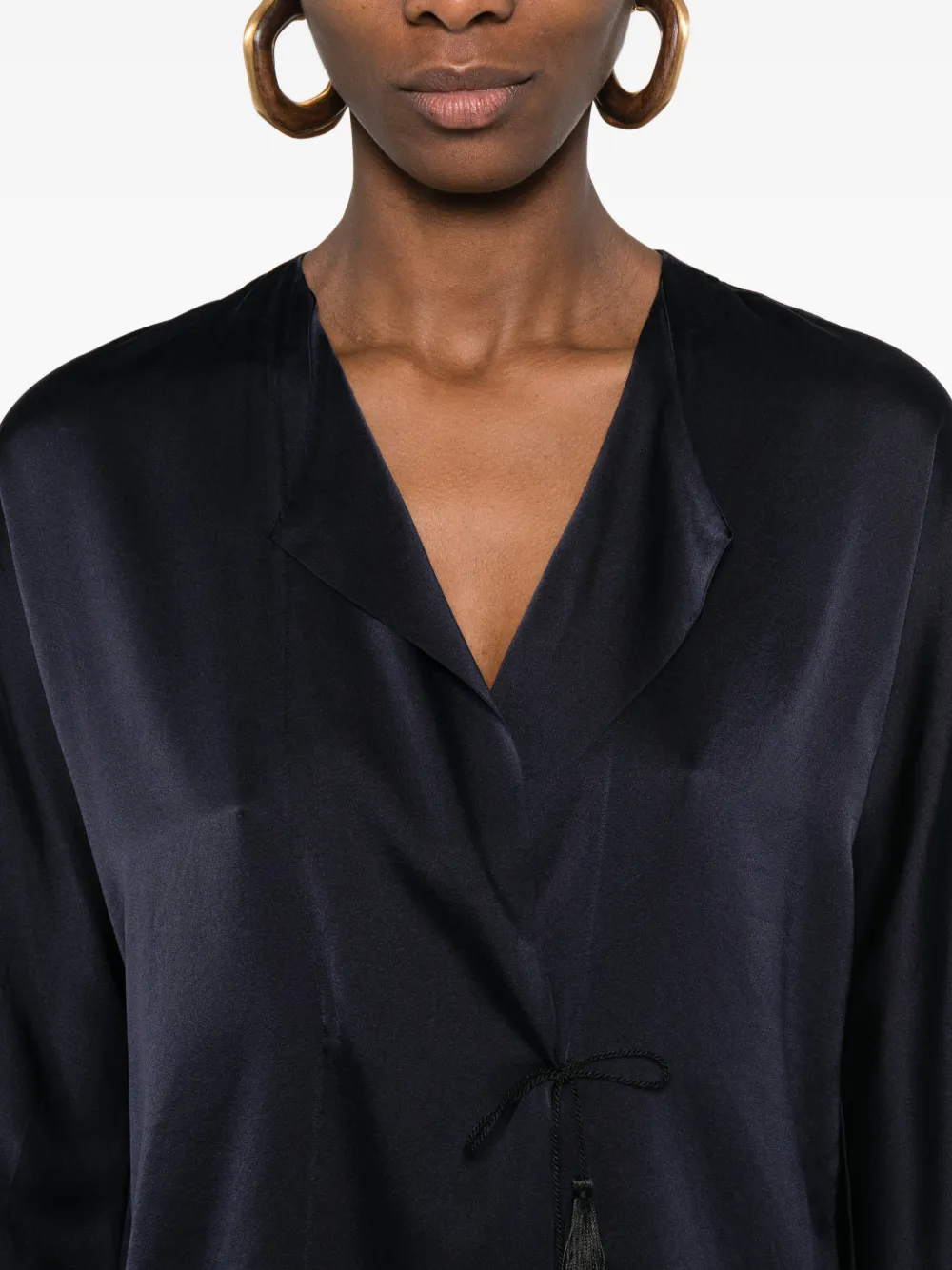 Forte Top met V-hals en kwastje Blauw