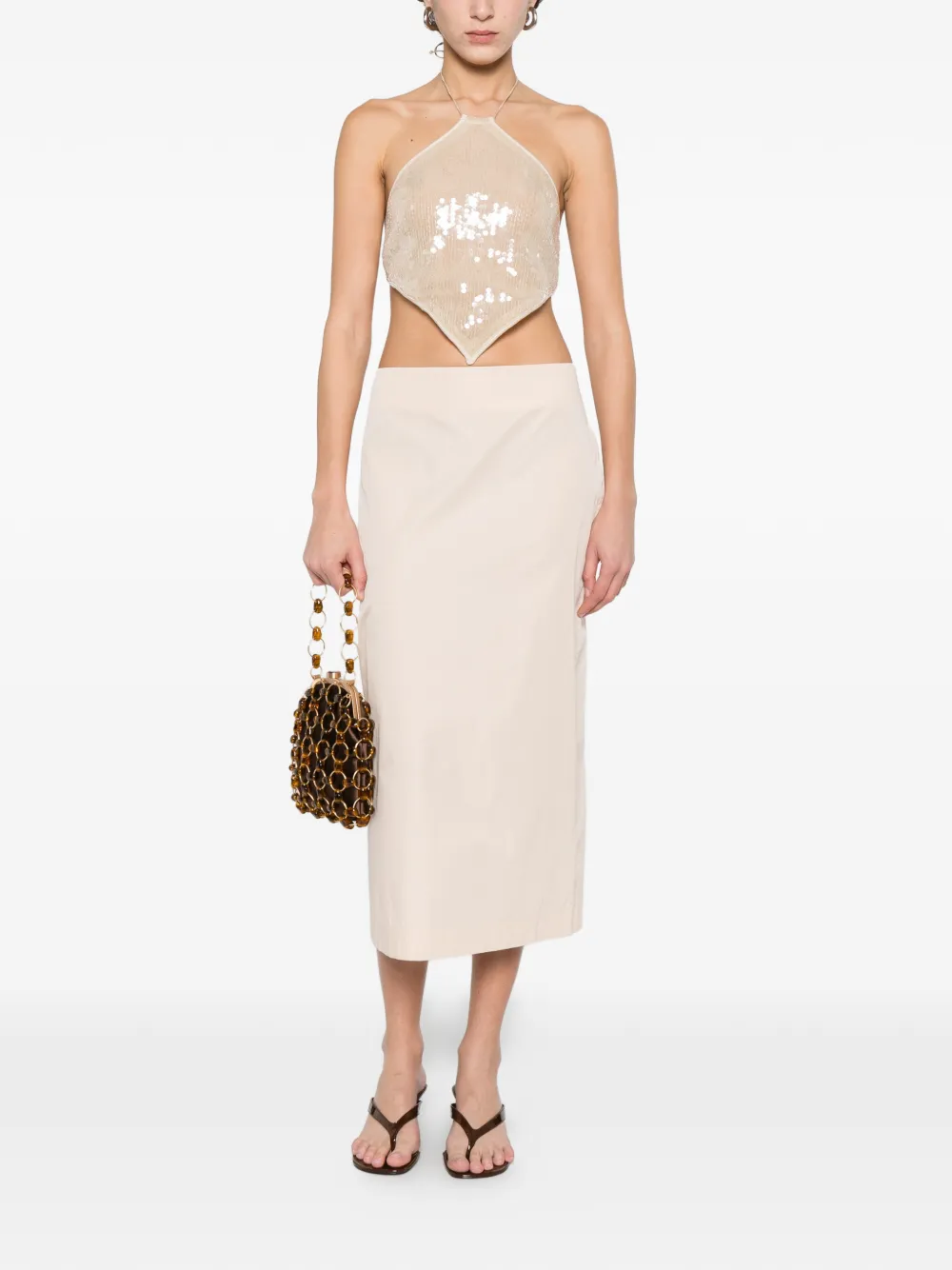  Oséree Sequin-embellishment Top - Neutrals 
