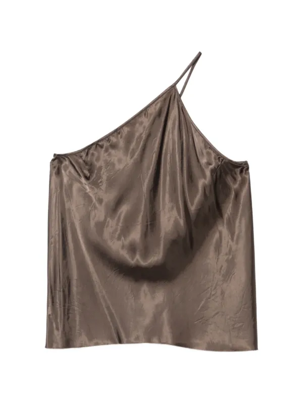 Rick Owens Temple One-shoulder Slip Top in Cupro Satin in Brown