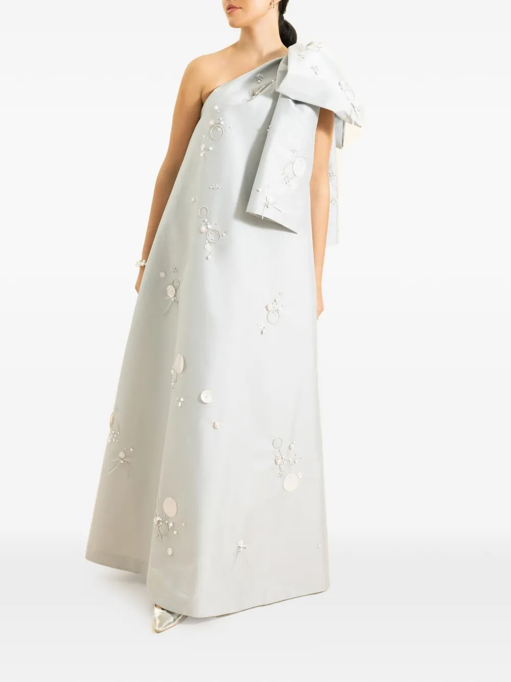 Bernadette embroidered one-shoulder gown dress - Grijs