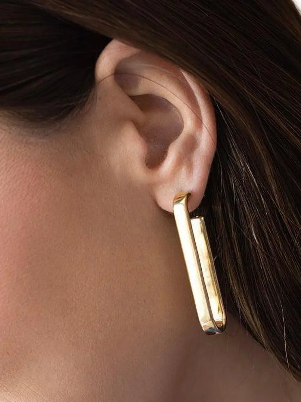 18k Yellow Gold Paperclip Hoop Earrings