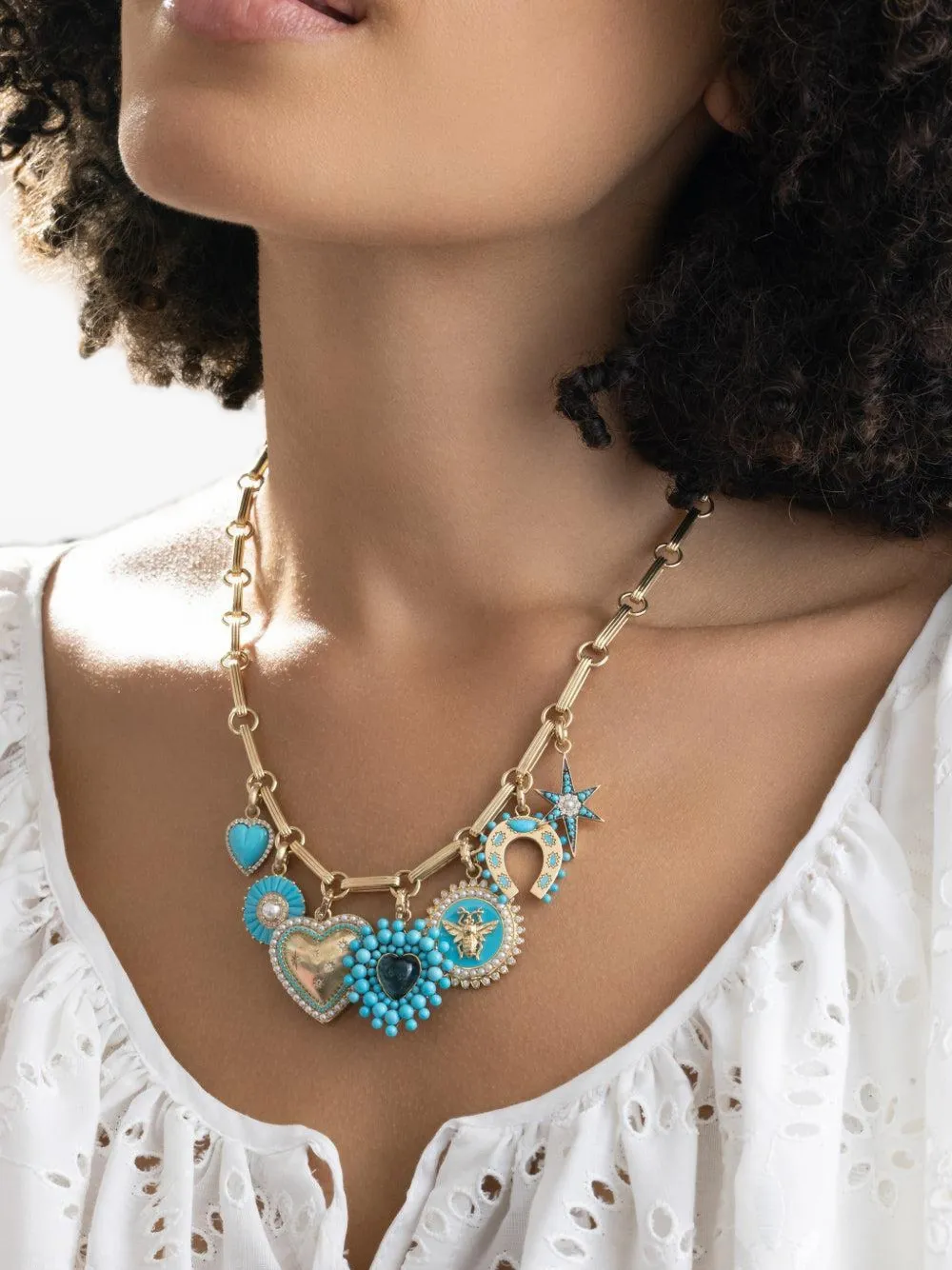 Storrow Jewelry Minnie Bee Diamantanhänger mit Türkis - Gold