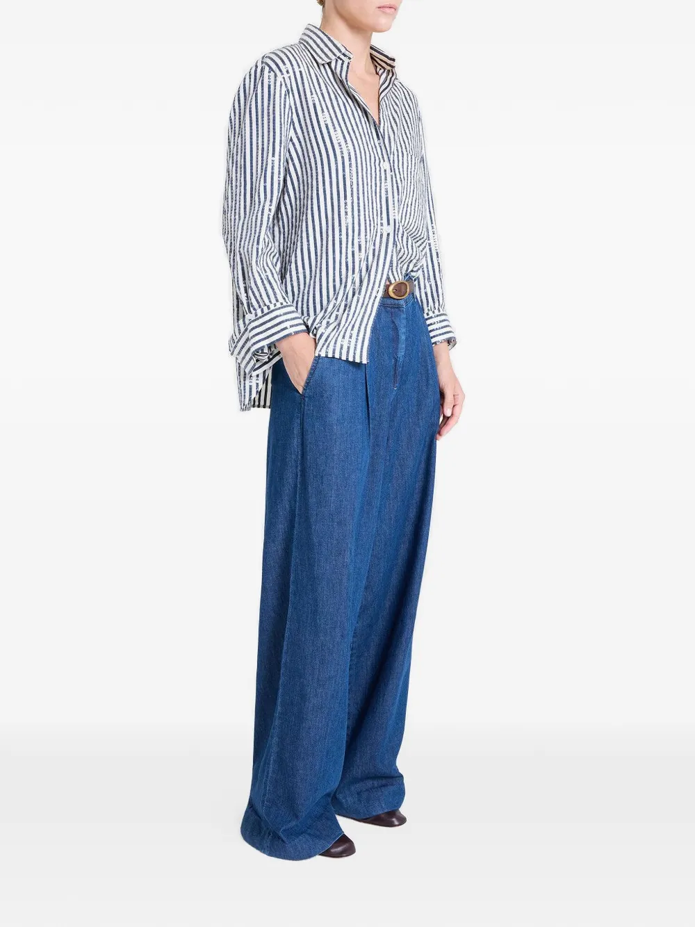  Twp Striped Sequin Shirt - White 