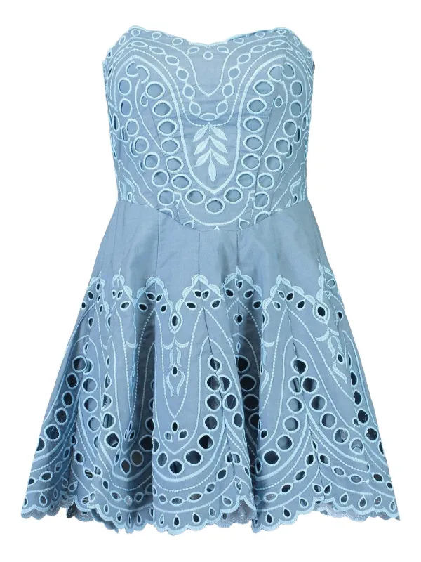 charo ruiz ibiza blue dress Charo Ruiz Ibiza Solace Blue Embroidered Bustier Midi Dress