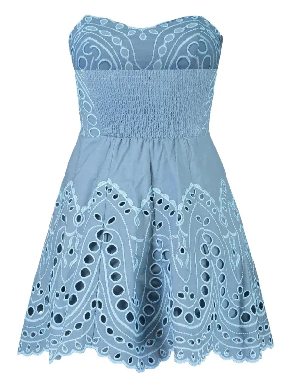 charo ruiz blue strapless dress Charo Ruiz Ibiza Bali Broderie Smocked Mini Dress | Blue