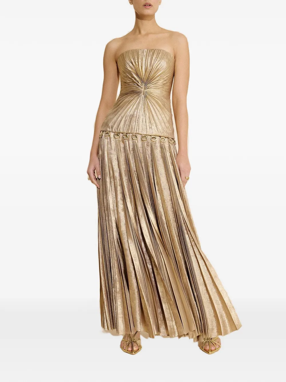 Acler Fintry pleated strapless maxi dress - Goud