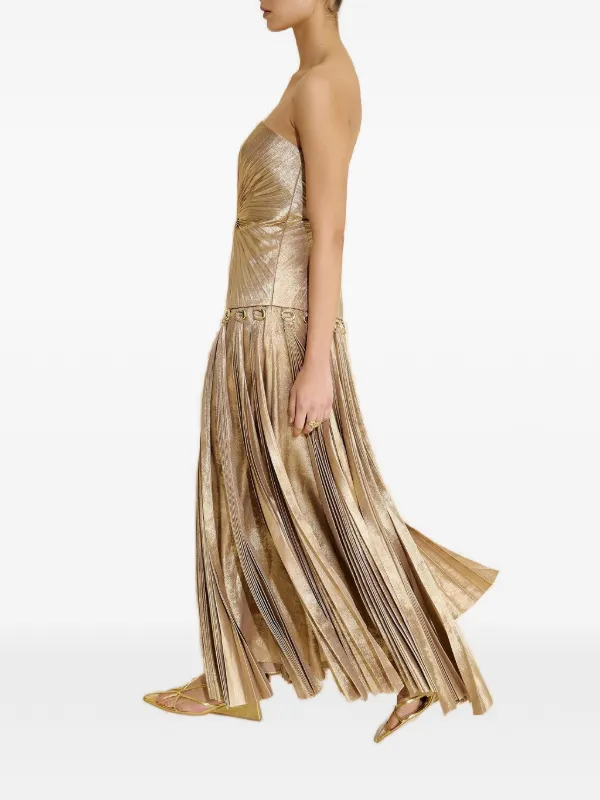 Acler Fintry Pleated Strapless Maxi Dress | Gold | FARFETCH