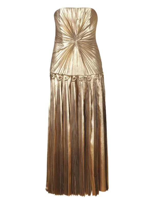Acler Fintry Pleated Strapless Maxi Dress | Gold | FARFETCH