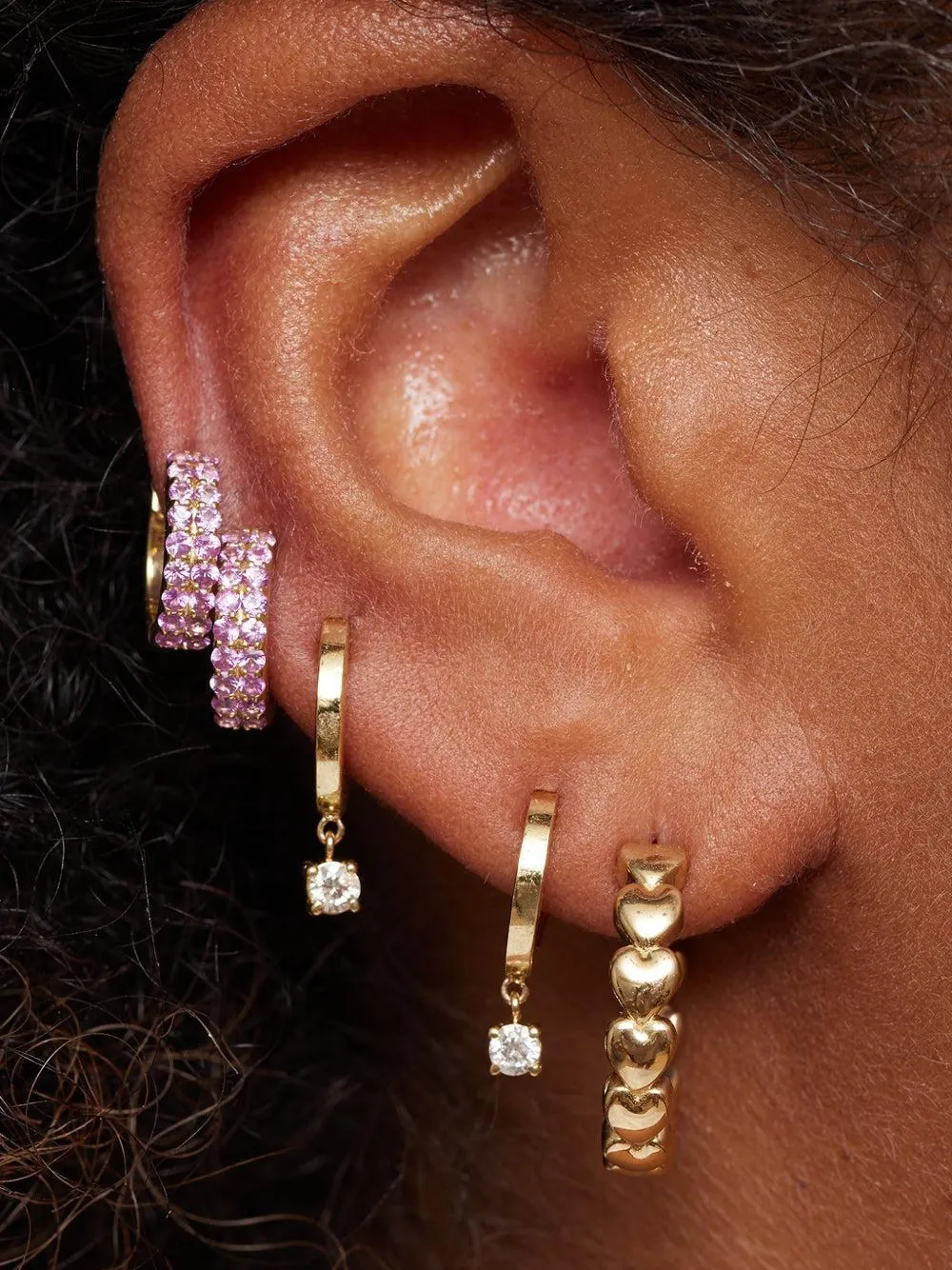 Jennifer Meyer Small Sapphire Huggie Earrings in Gold, view 2