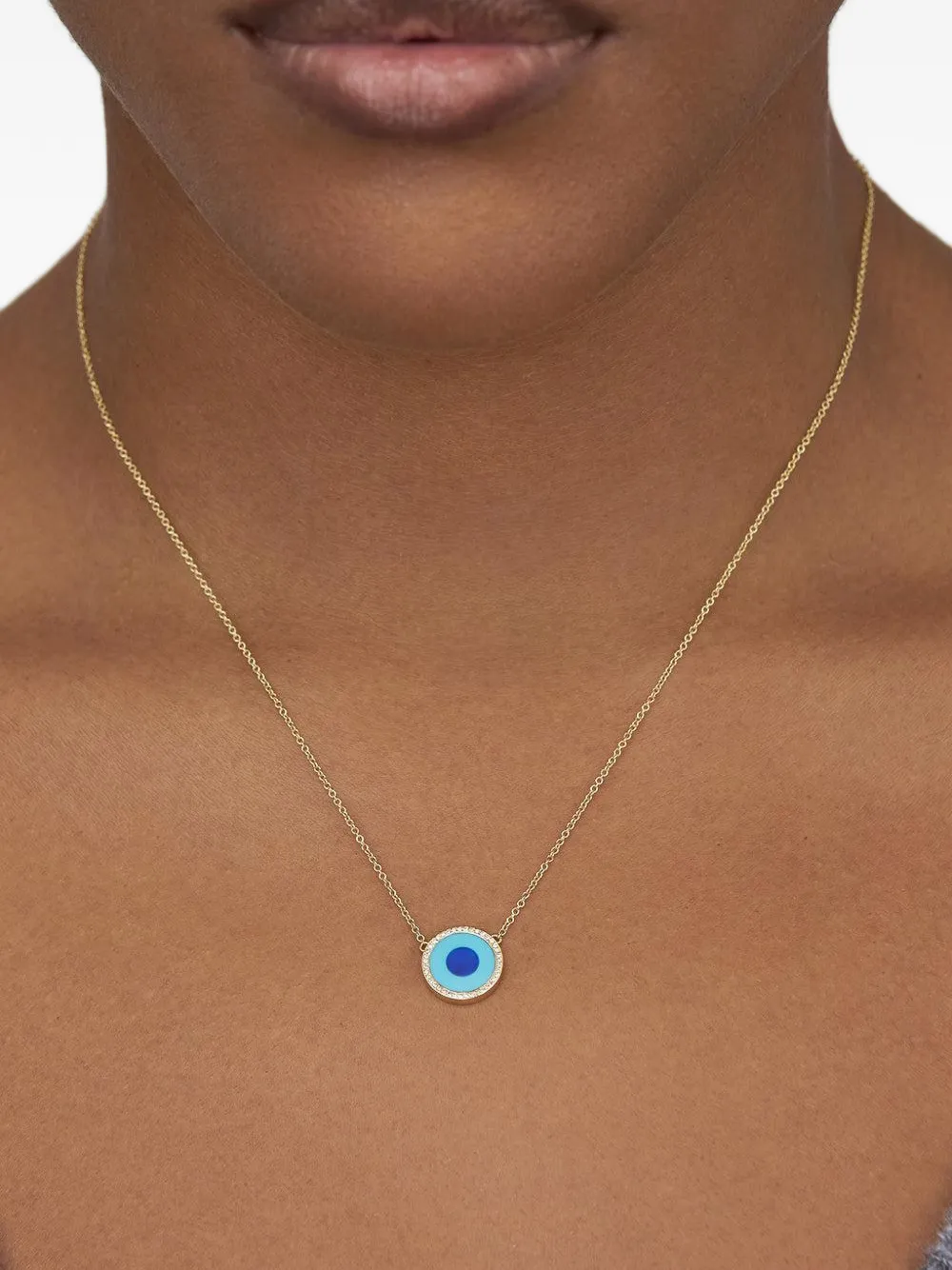 Jennifer Meyer Evil Eye-motif Diamond and Turquoise Necklace in Gold, view 2