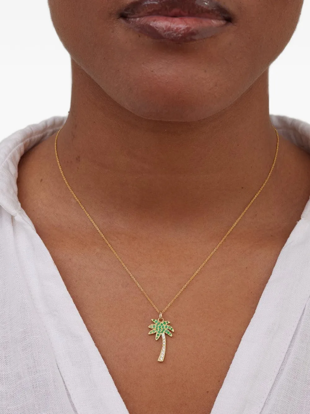 Palm Tree-Charm Emerald And Diamond Necklace