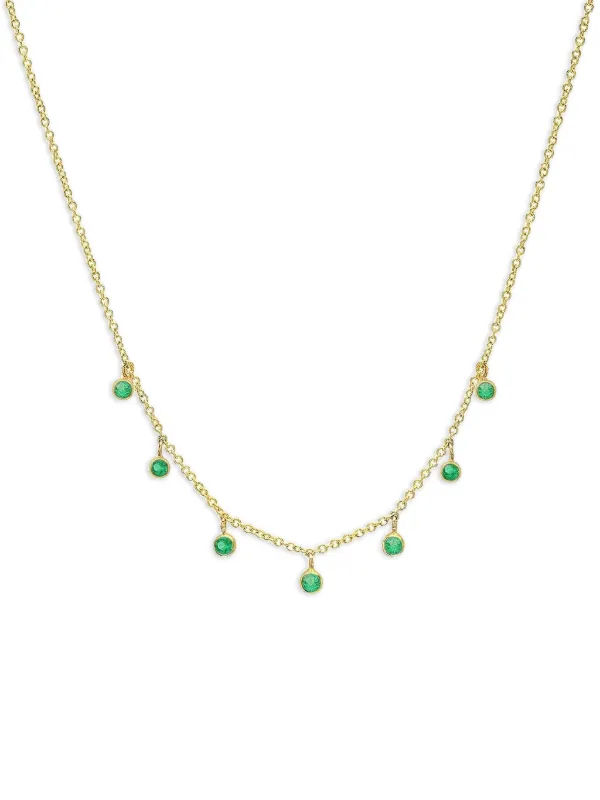 Jennifer Meyer Emerald Mini Bezel Necklace in Gold