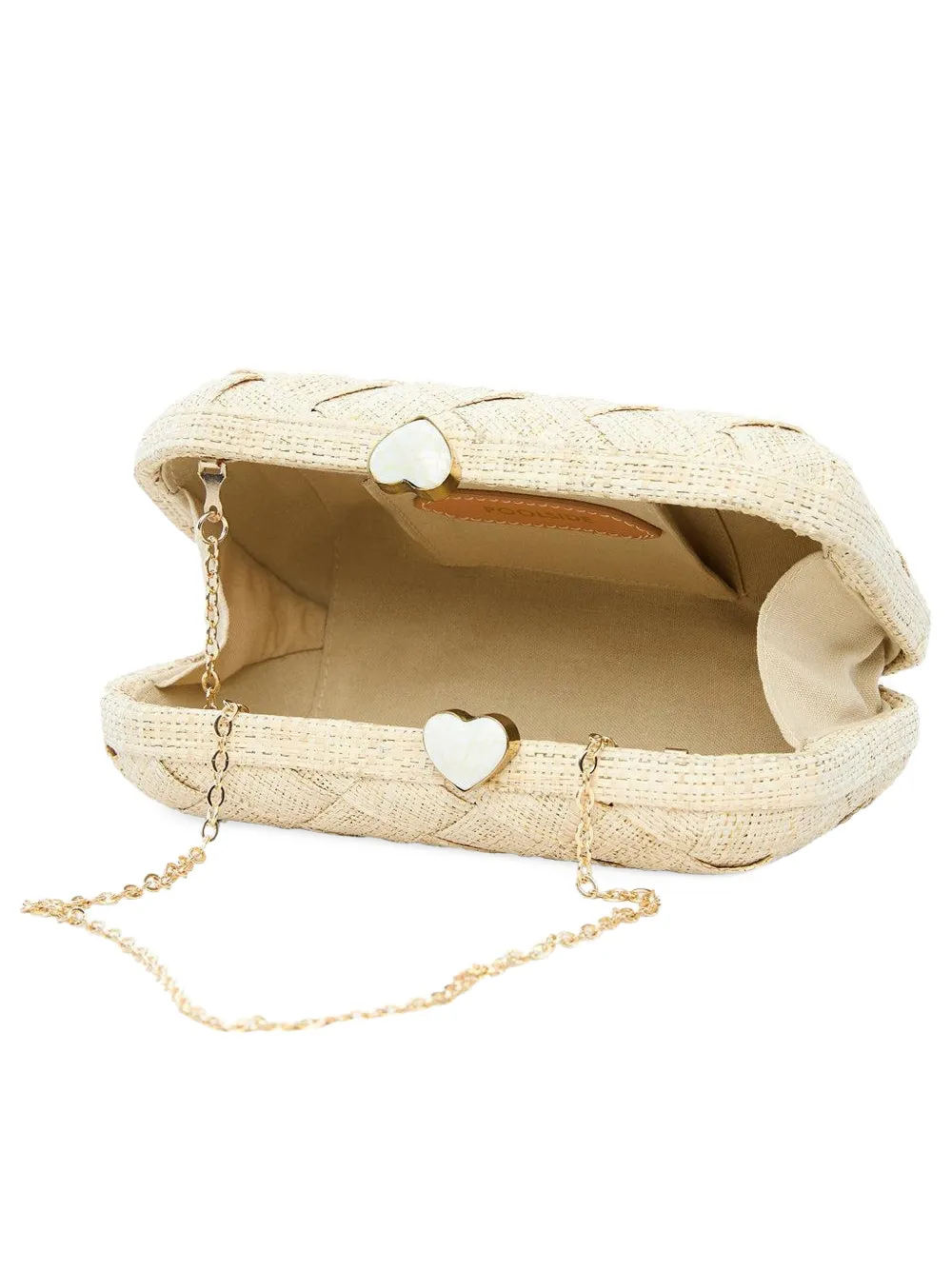  Poolside Woven Heart Clutch Bag - White 