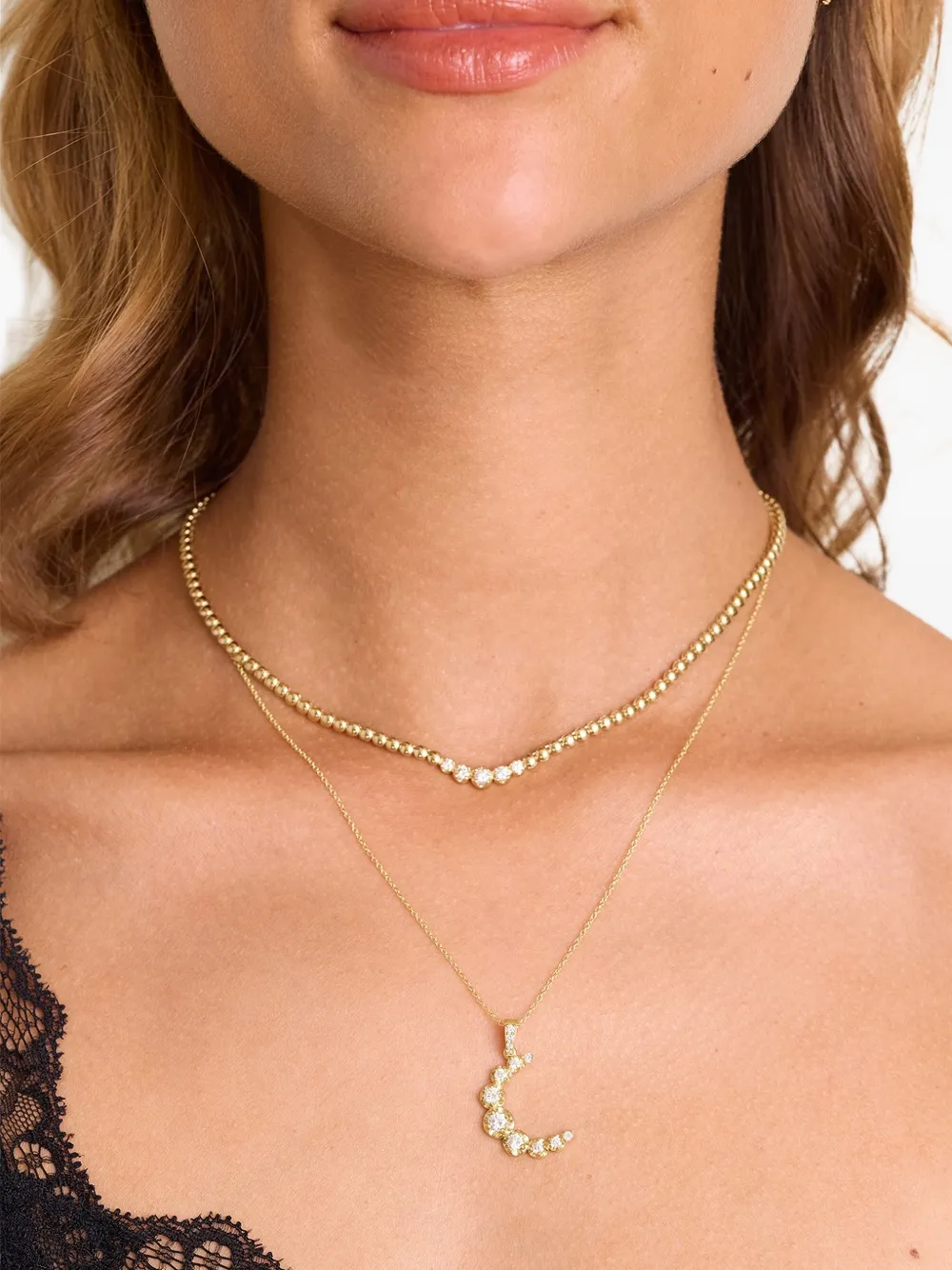  Jennifer Meyer Diamond Moon Necklace - Gold 
