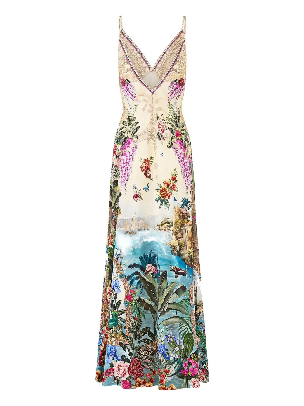 Camilla V-neck floral dress - Beige