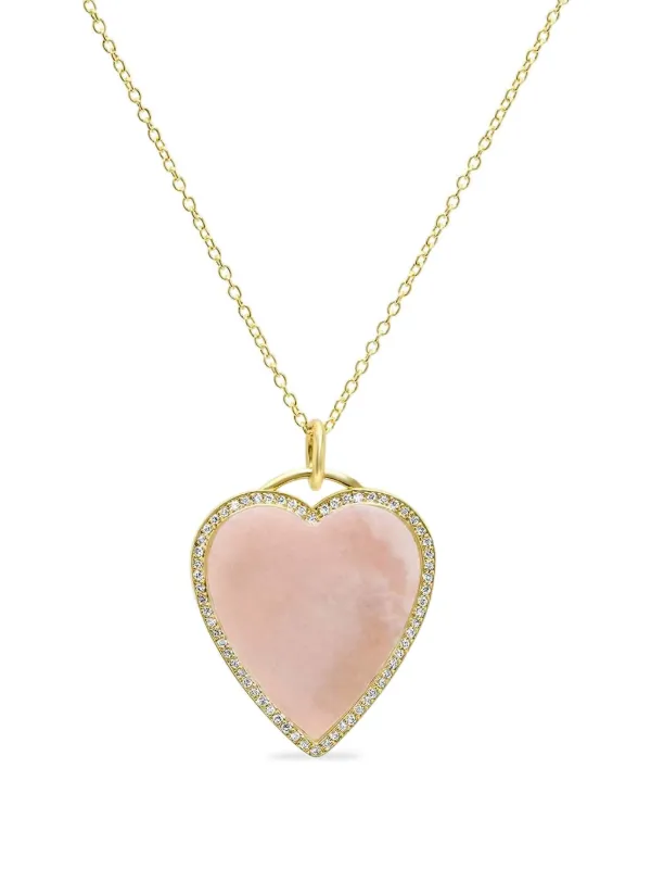 Jennifer Meyer Pink Opal Diamond Heart Necklace in Gold
