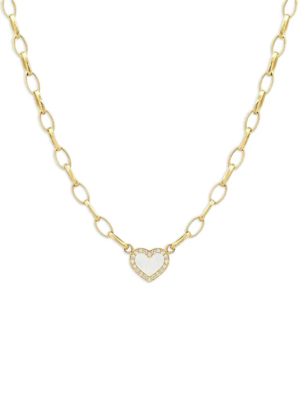 Jennifer Meyer Edith Diamond Pearl Heart Necklace in Gold