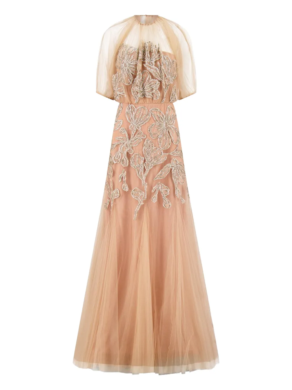 Lela Rose floral-embroidered gown - Neutrals