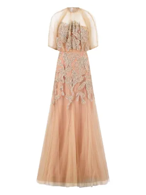 lela rose floral embroidered dress Floral Cord Embroidered Fluid Crepe Strapless Gown Teal/Metallic / 20 / R269453 main image 1