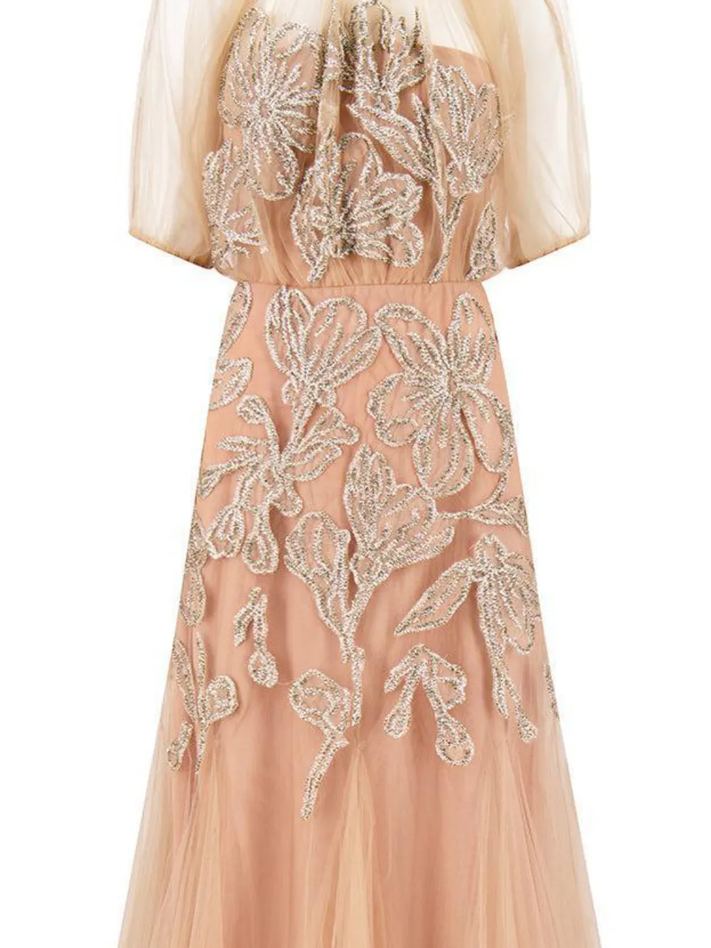 Lela Rose floral-embroidered gown - Beige