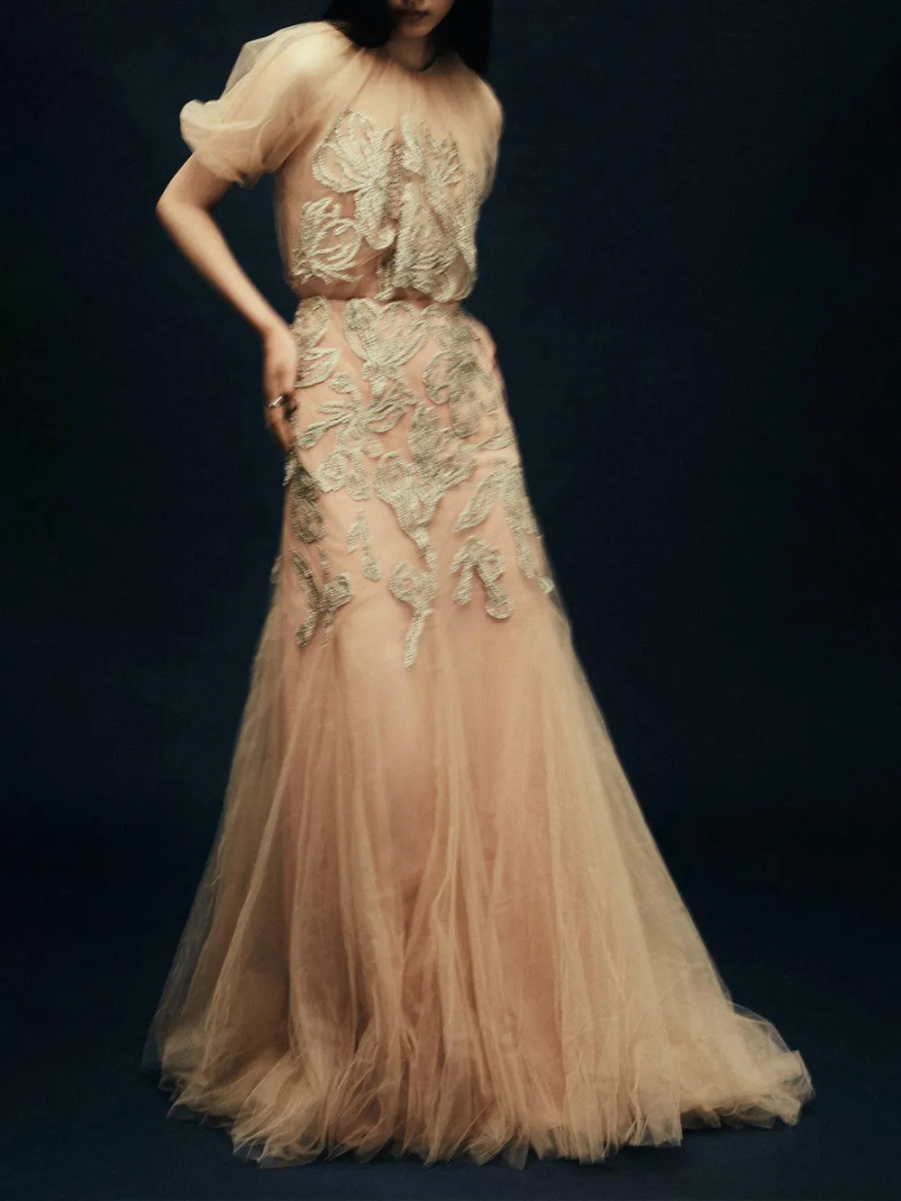  Lela Rose Floral-embroidered Gown - Neutrals 