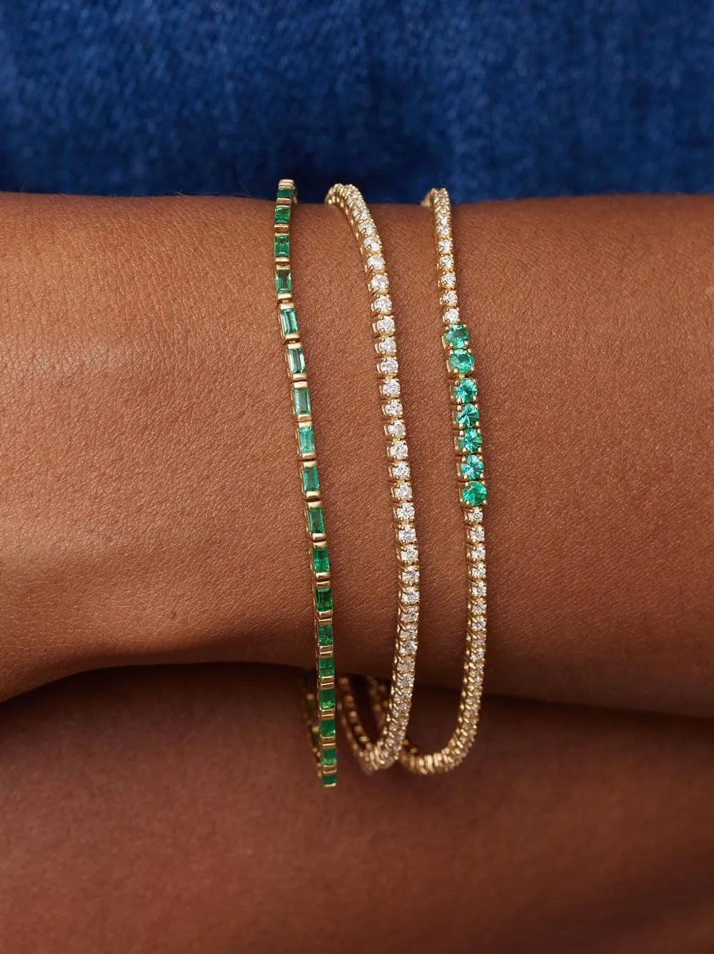  Jennifer Meyer Diamond And Emerald Tennis Bracelet - Gold 