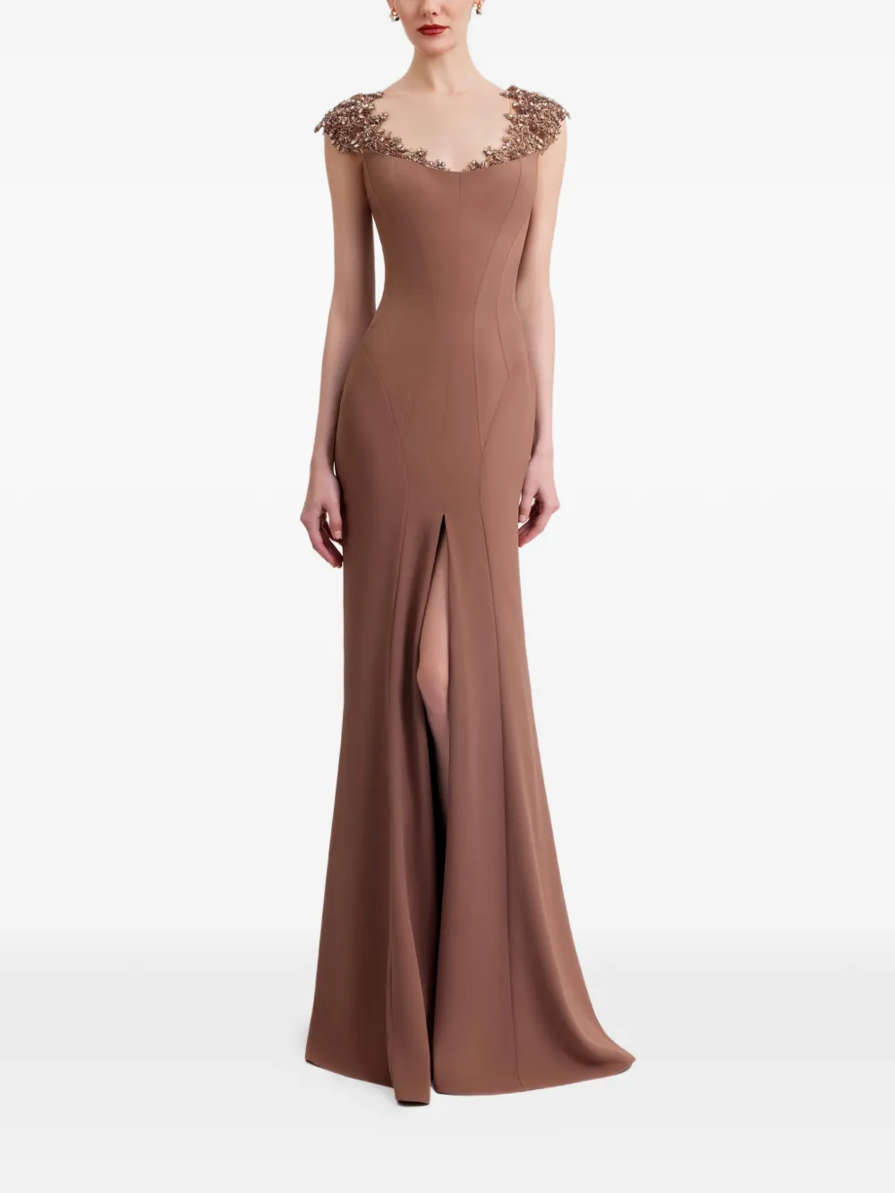 Gemy Maalouf beaded-neckline dress - Marrone