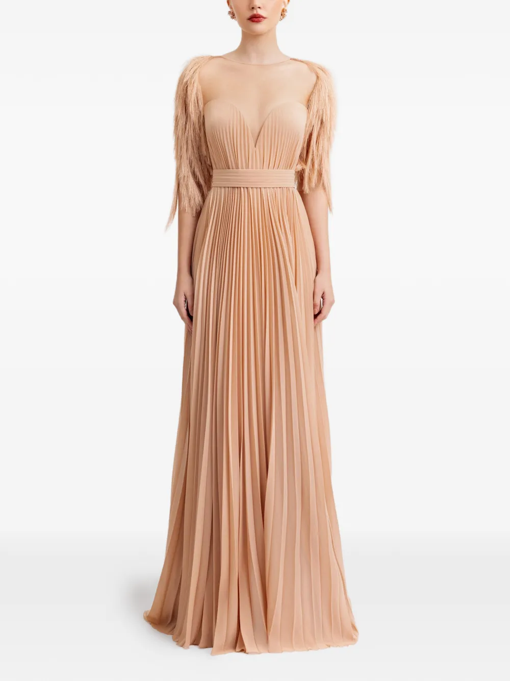 Gemy Maalouf heart-neckline pleated dress - Nude