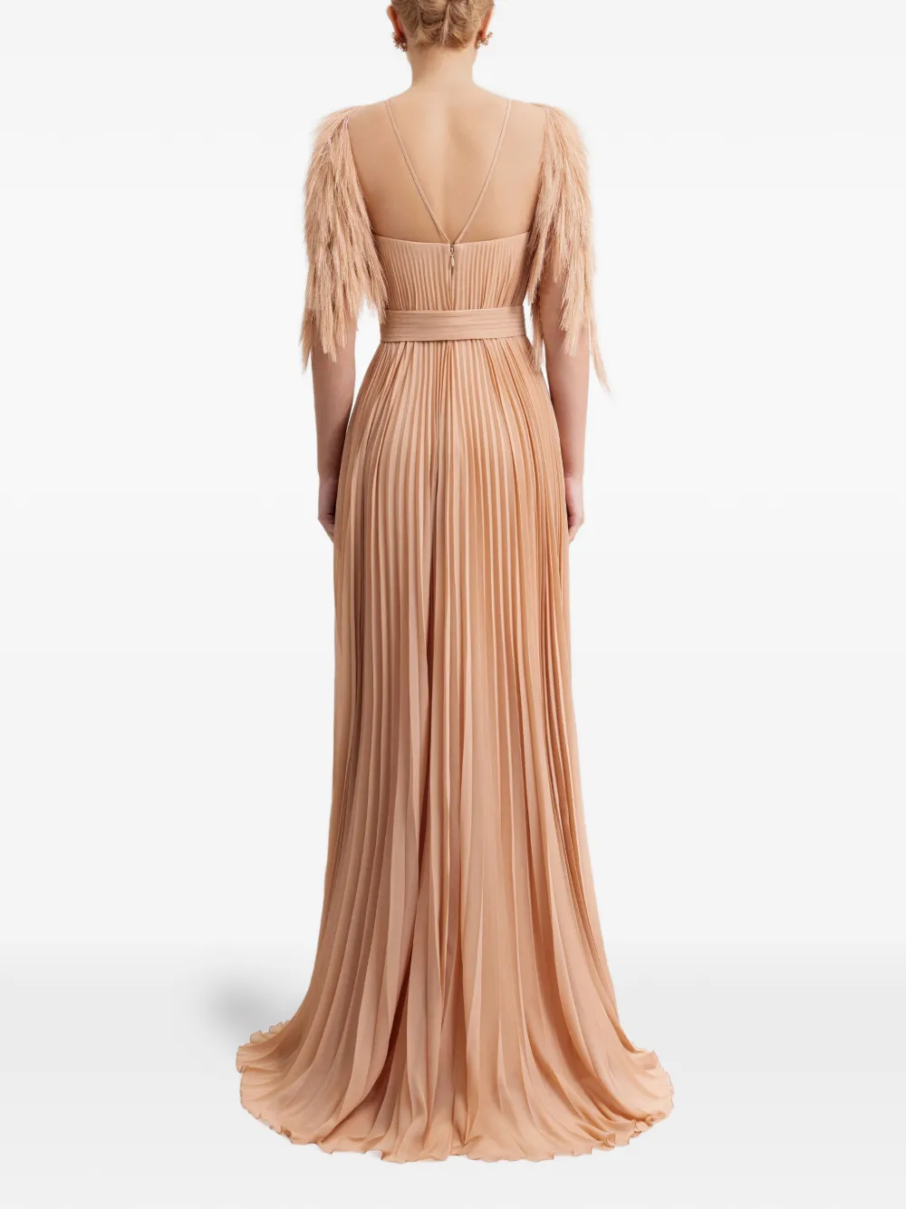 Gemy Maalouf heart-neckline pleated dress - Beige