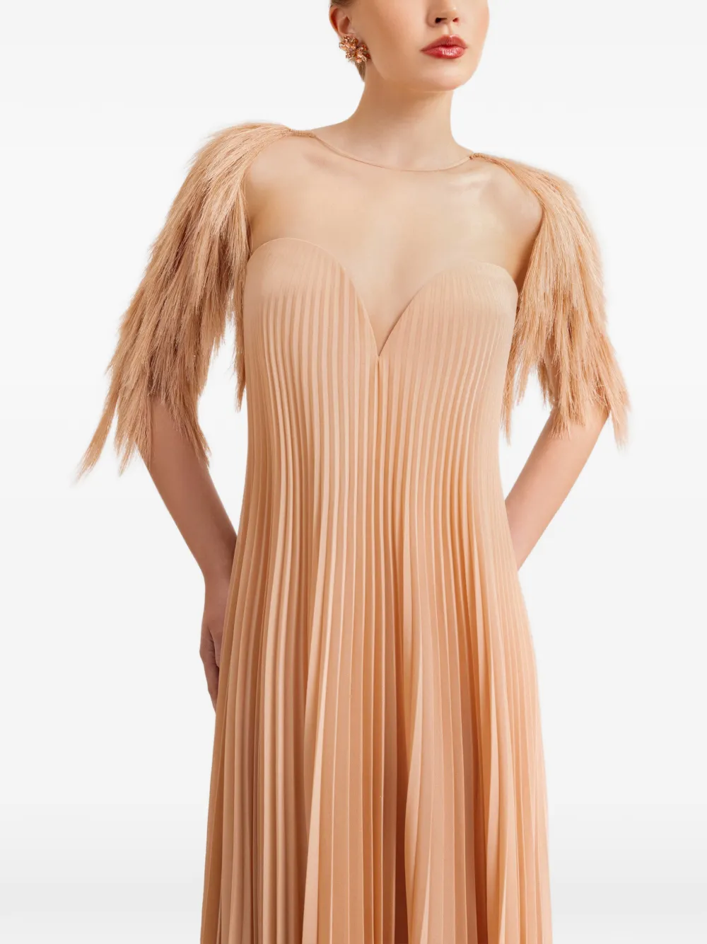 Gemy Maalouf Geplooide jurk met hartvormige hals Beige