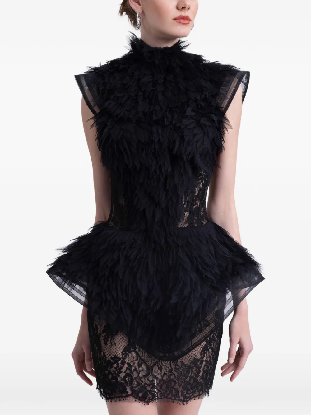 Gemy Maalouf ruffled tulle short dress - Nero