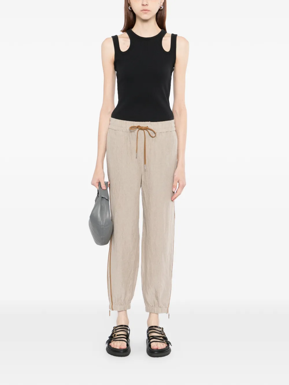 James Perse suede-piping linen trousers - Beige