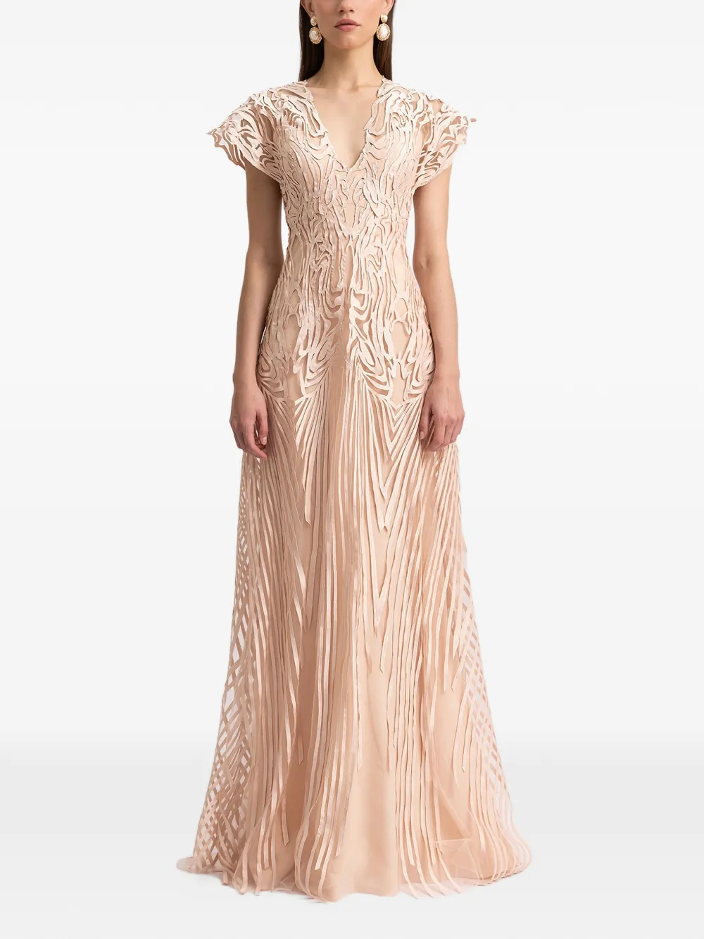 Gemy Maalouf laser-cut embroidered dress - Beige