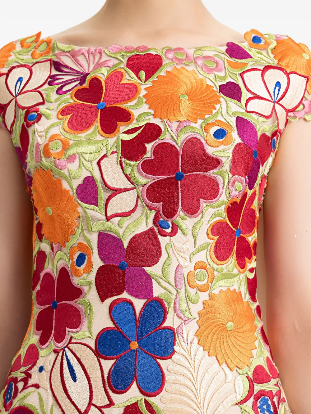 Gemy Maalouf Jurk met bloemenprint en cape Beige