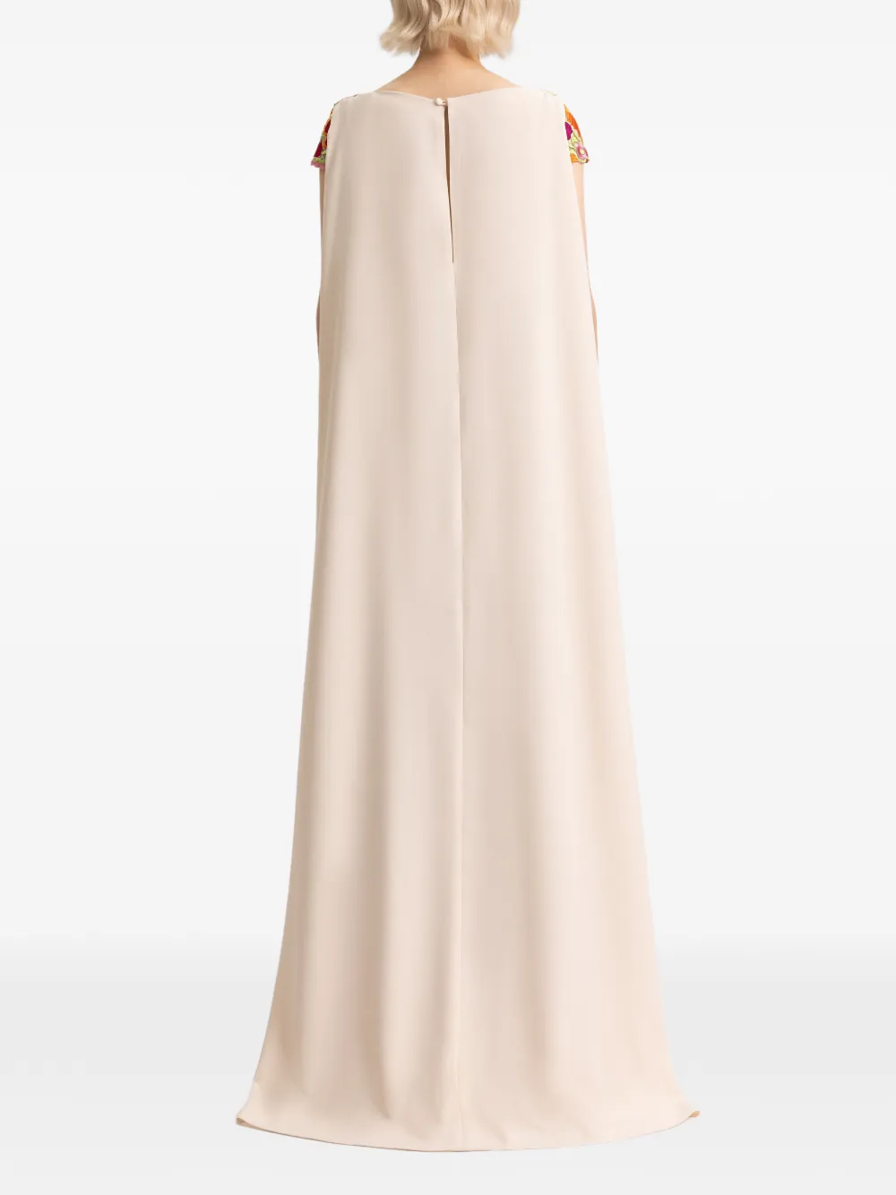 Gemy Maalouf Jurk met bloemenprint en cape Beige