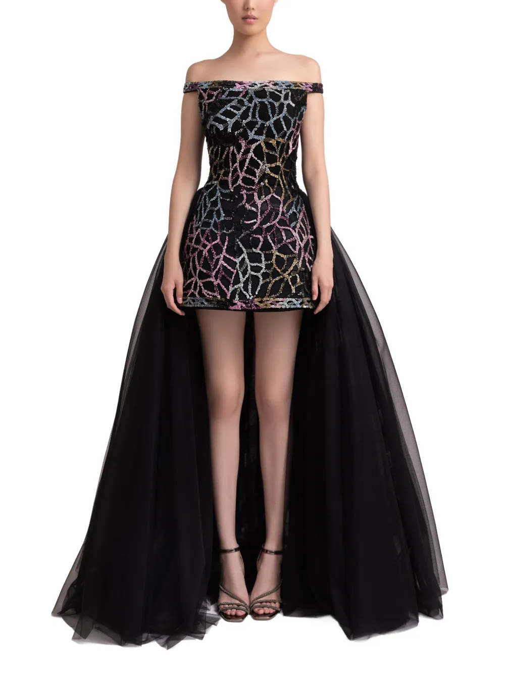 Gemy Maalouf Off-shoulder jurk met patroon Zwart