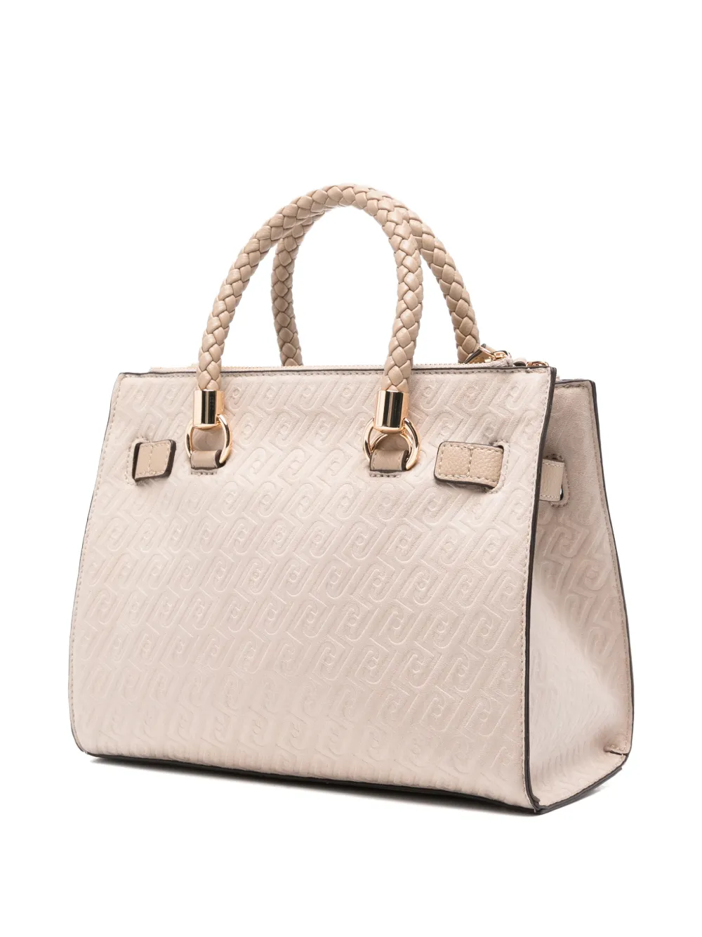 LIU JO small logo-embossed braided-handle tote bag - Beige