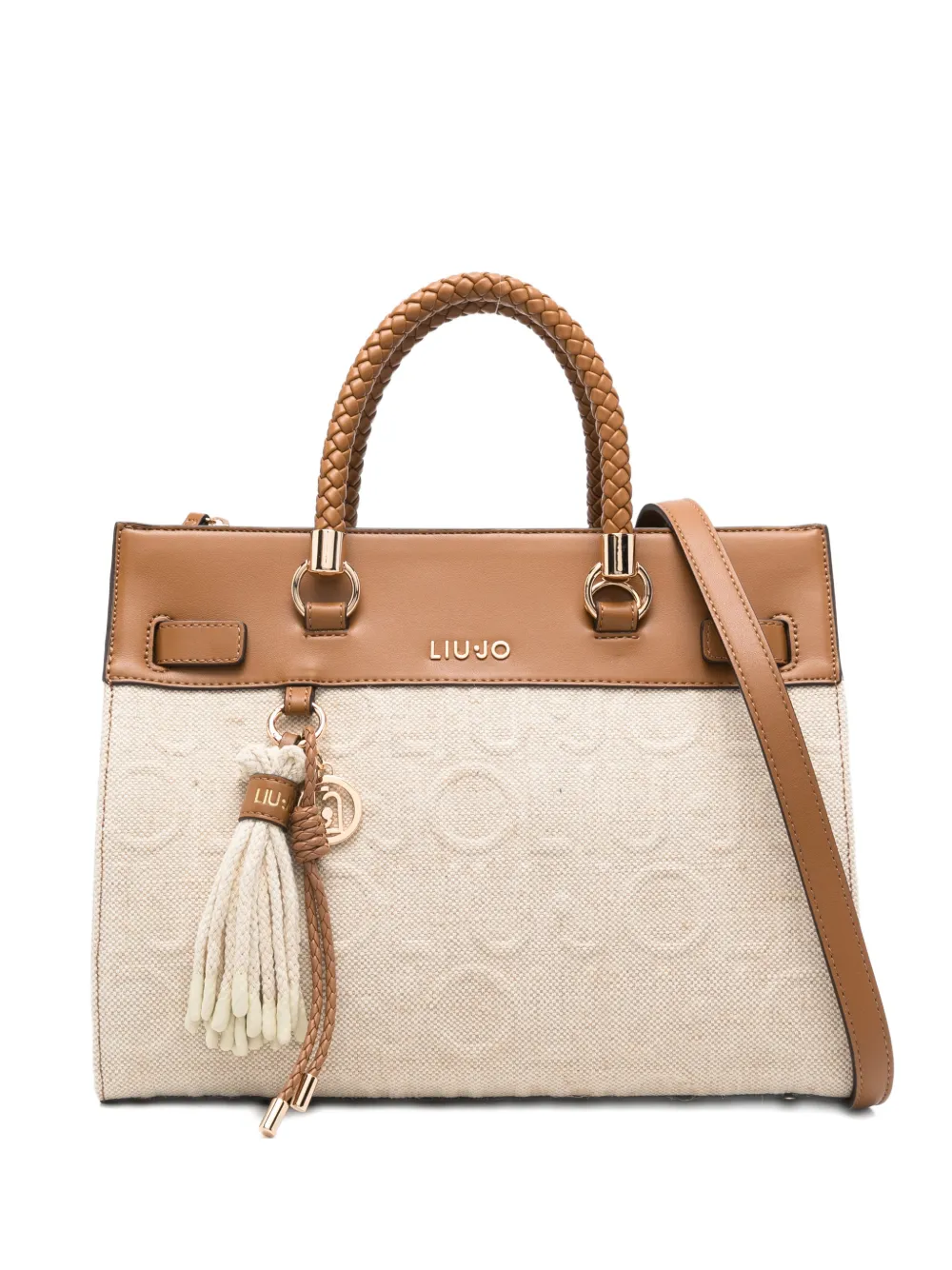 LIU JO Manhattan braided-handle jacquard tote bag - Toni neutri