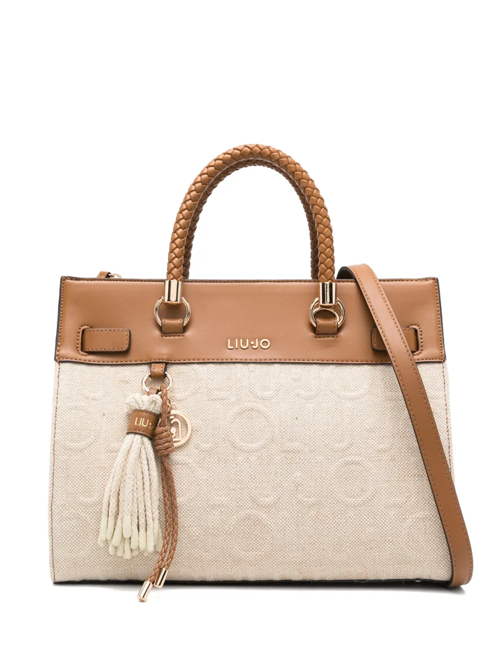 LIU JO Manhattan braided-handle jacquard tote bag - Toni neutri