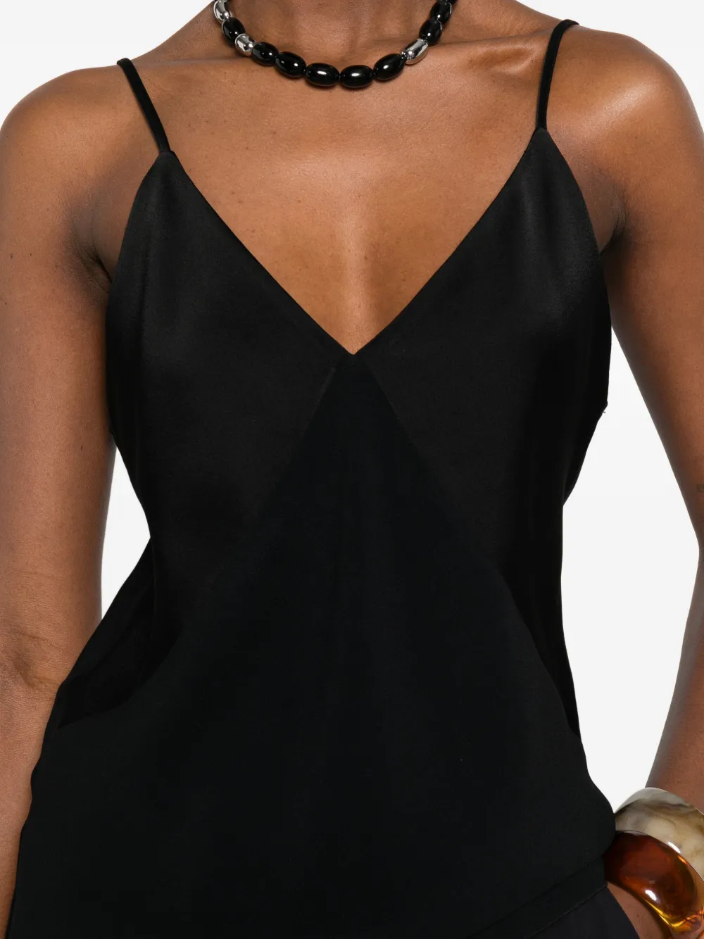Forte Tanktop met V-hals en bandjes Zwart