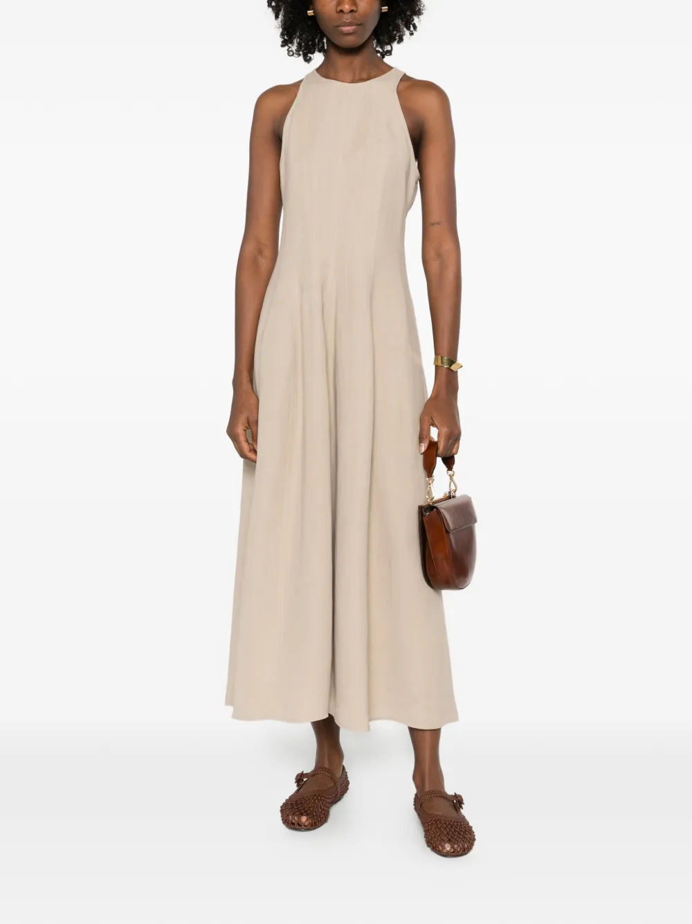 Brunello Cucinelli sleeveless panelled midi dress - Beige