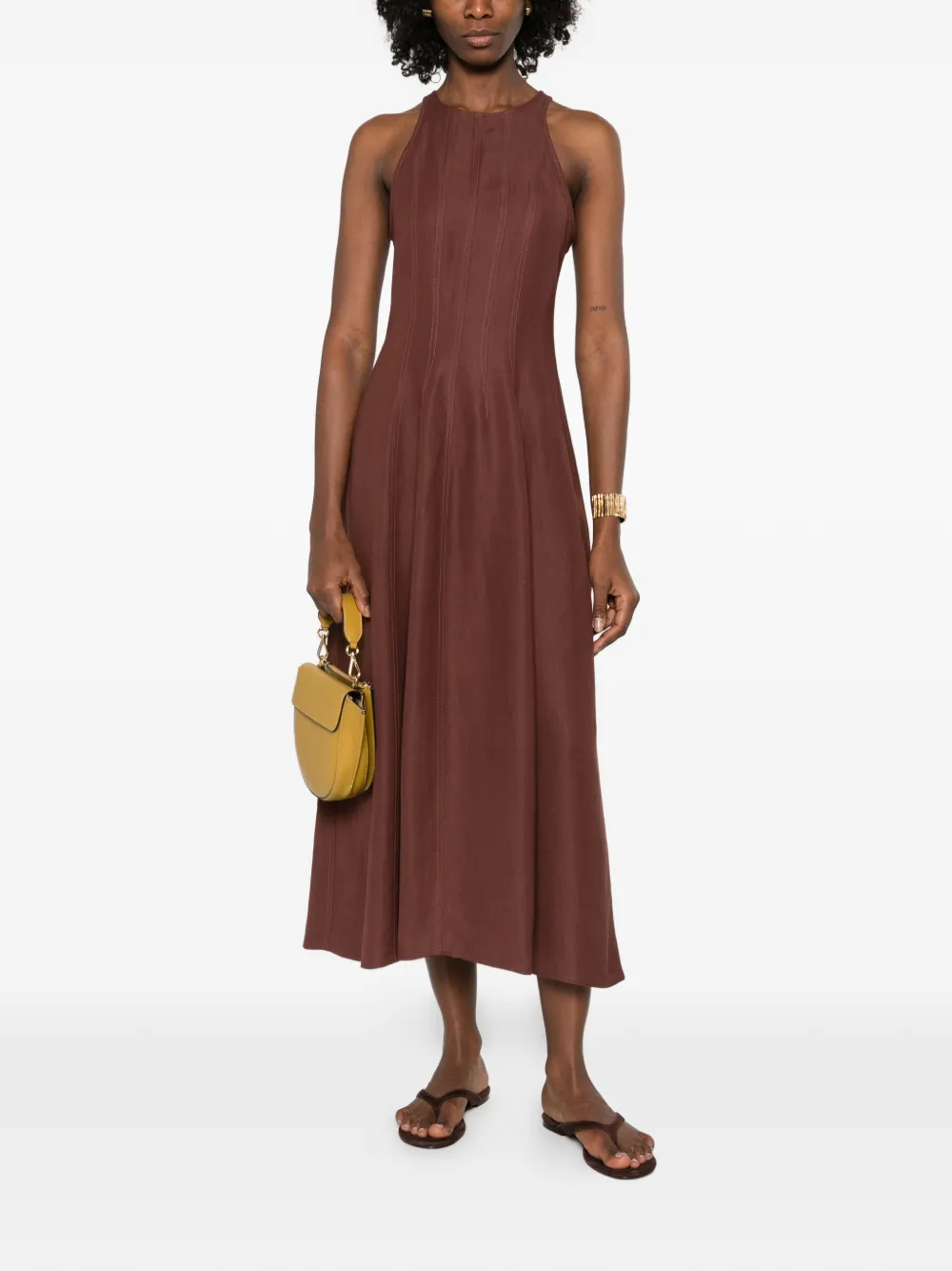 Brunello Cucinelli sleeveless panelled midi dress - Bruin