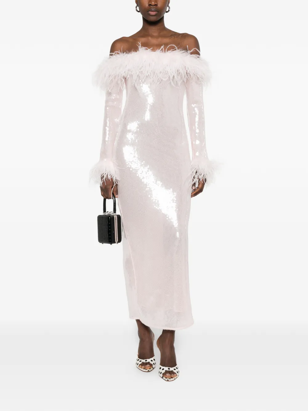  Retrofete Feather Sequin-embellishment Midi Dress - Pink 
