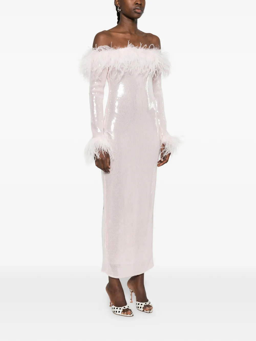  Retrofete Feather Sequin-embellishment Midi Dress - Pink 