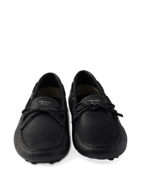 Prada printed-logo leather boat shoes